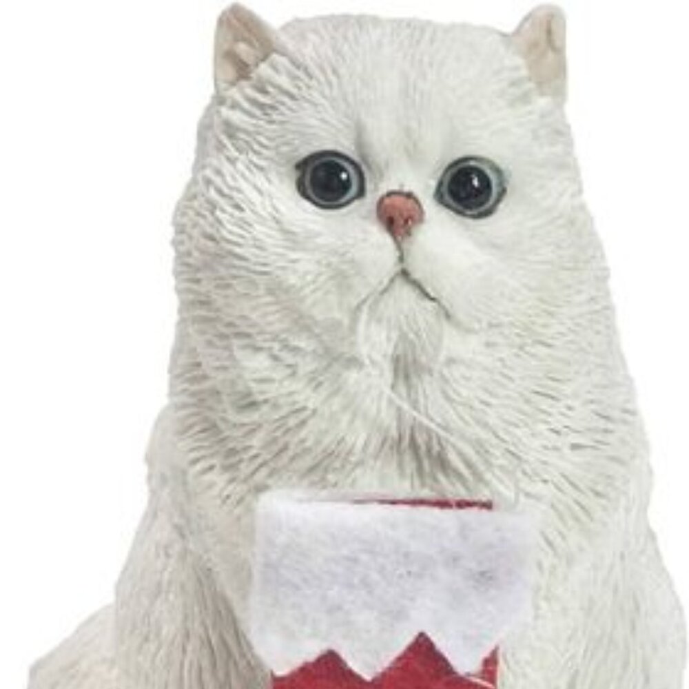 Brand New Sandicast White Persian Cat with Stocking Christmas Ornament.